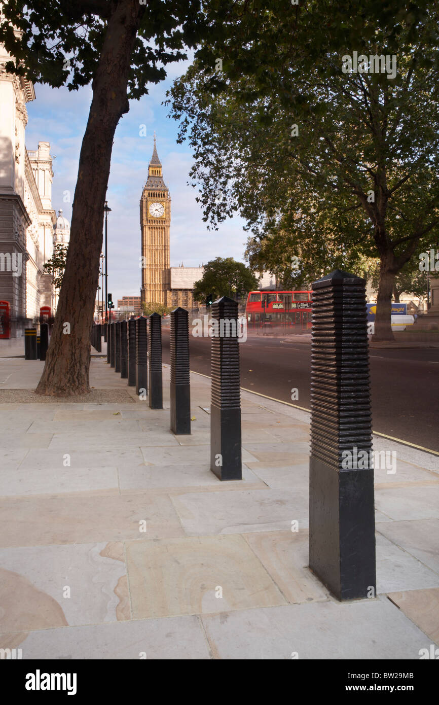 Pavement towards Big Ben clock tower at Parliament Square, Westminster, London, England, UK Stock Photo