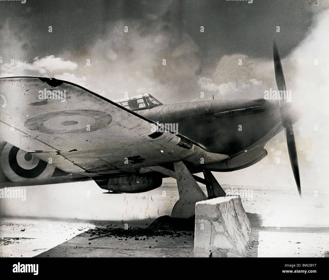 RAF Hurricane Plane Calibrates Machine Guns WW2 Stock Photo