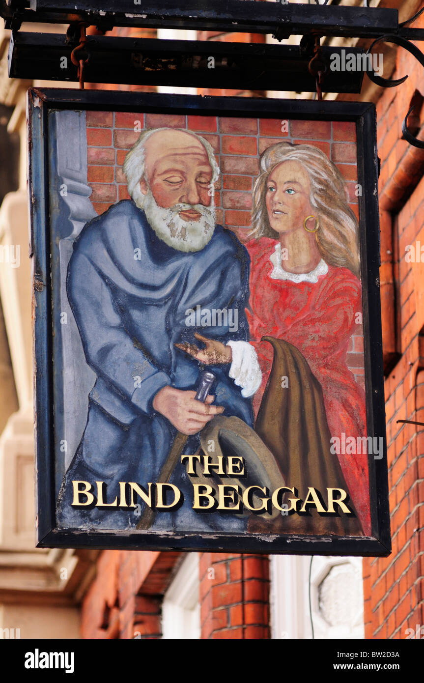 The Blind Beggar Pub Sign,  Whitechapel Road, London, England, UK Stock Photo