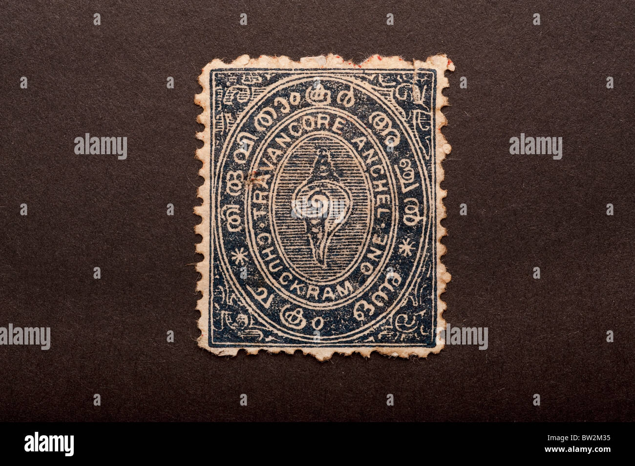 Indian Postage Stamp, Travancore Native State Stock Photo