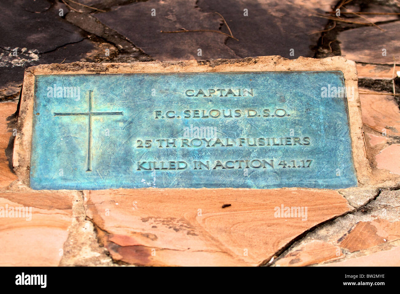 grave stone of captain Selous. Selous National Park Tanzania Stock Photo