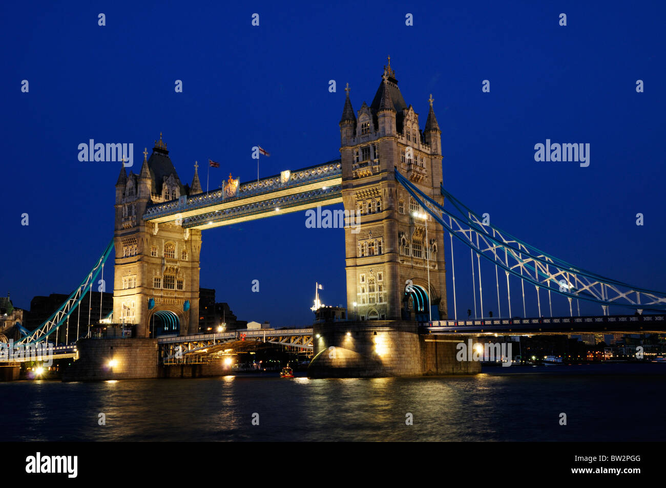 Tower Bridge at Night, London, England, UK Stock Photo