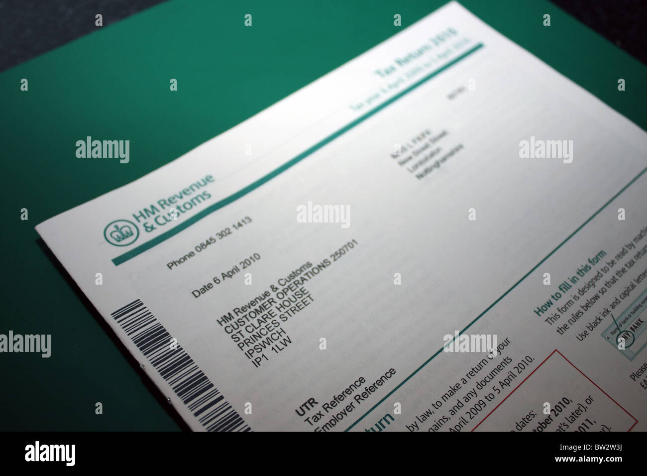 A UK HM Revenue and Customs tax return self assessment for the self employed person Stock Photo Alamy