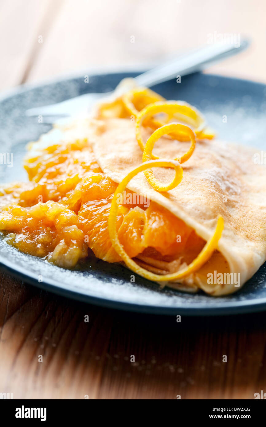 crepe with sweet orange stuffing Stock Photo