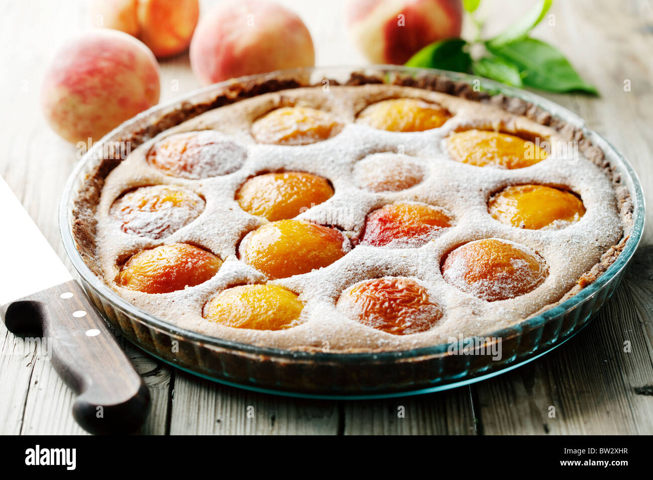 delicious homemade peach tart, made with fresh organic ingredients Stock Photo