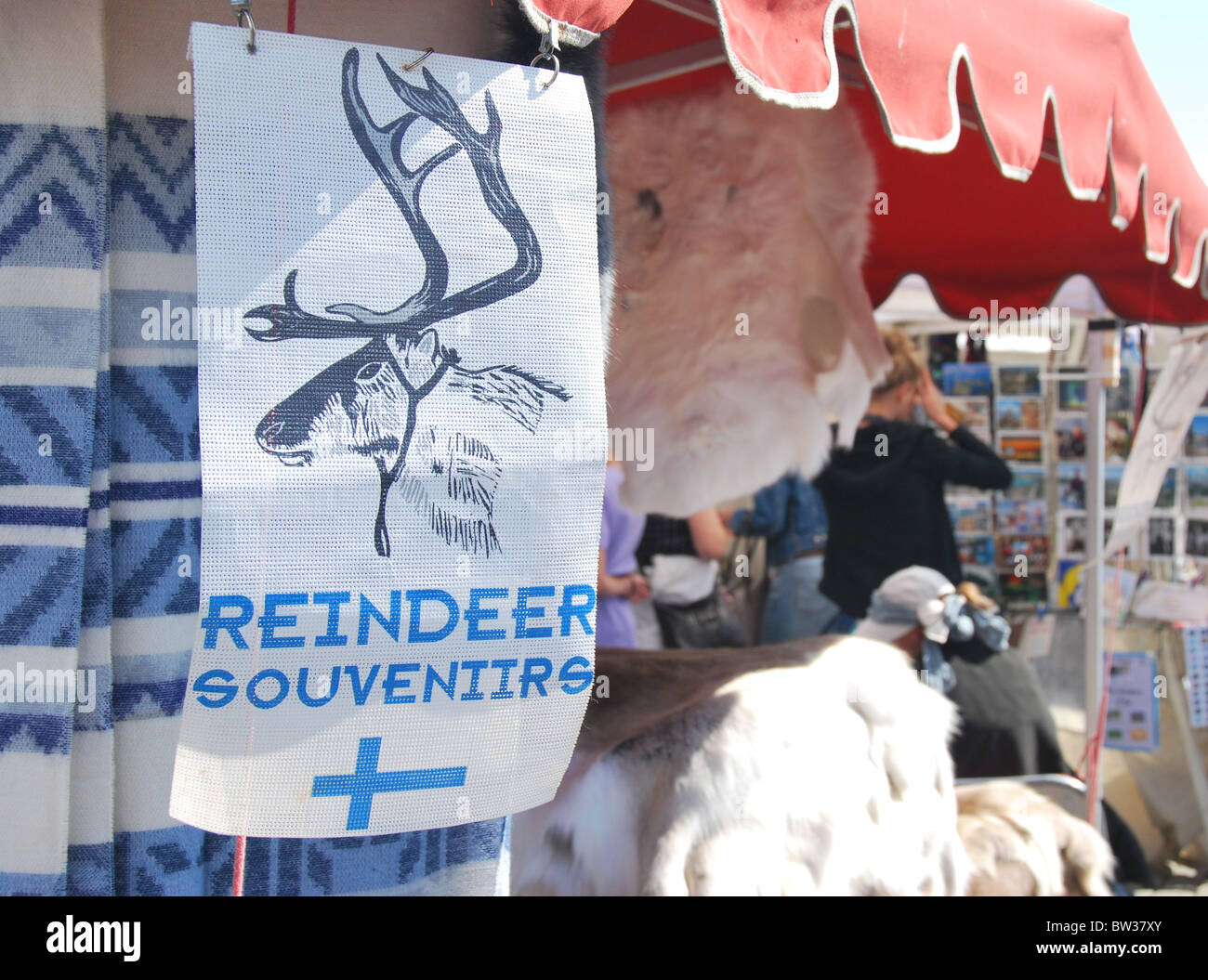 Reindeer souvenirs for sale at the Market Square (Kauppatori) in Helsinki, Finland. Stock Photo