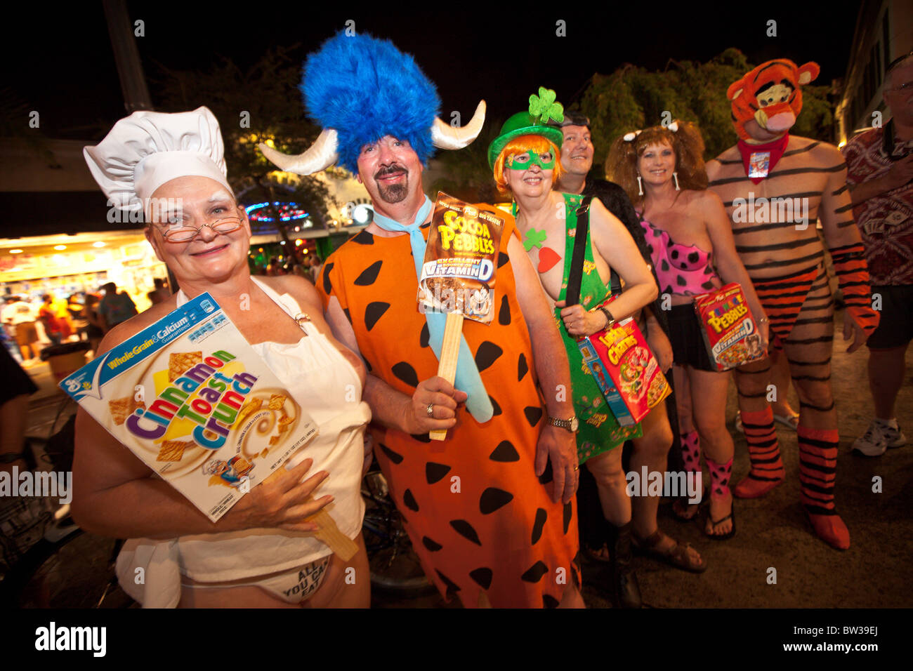 Costumed revelers during Fantasy Fest halloween parade in Key West