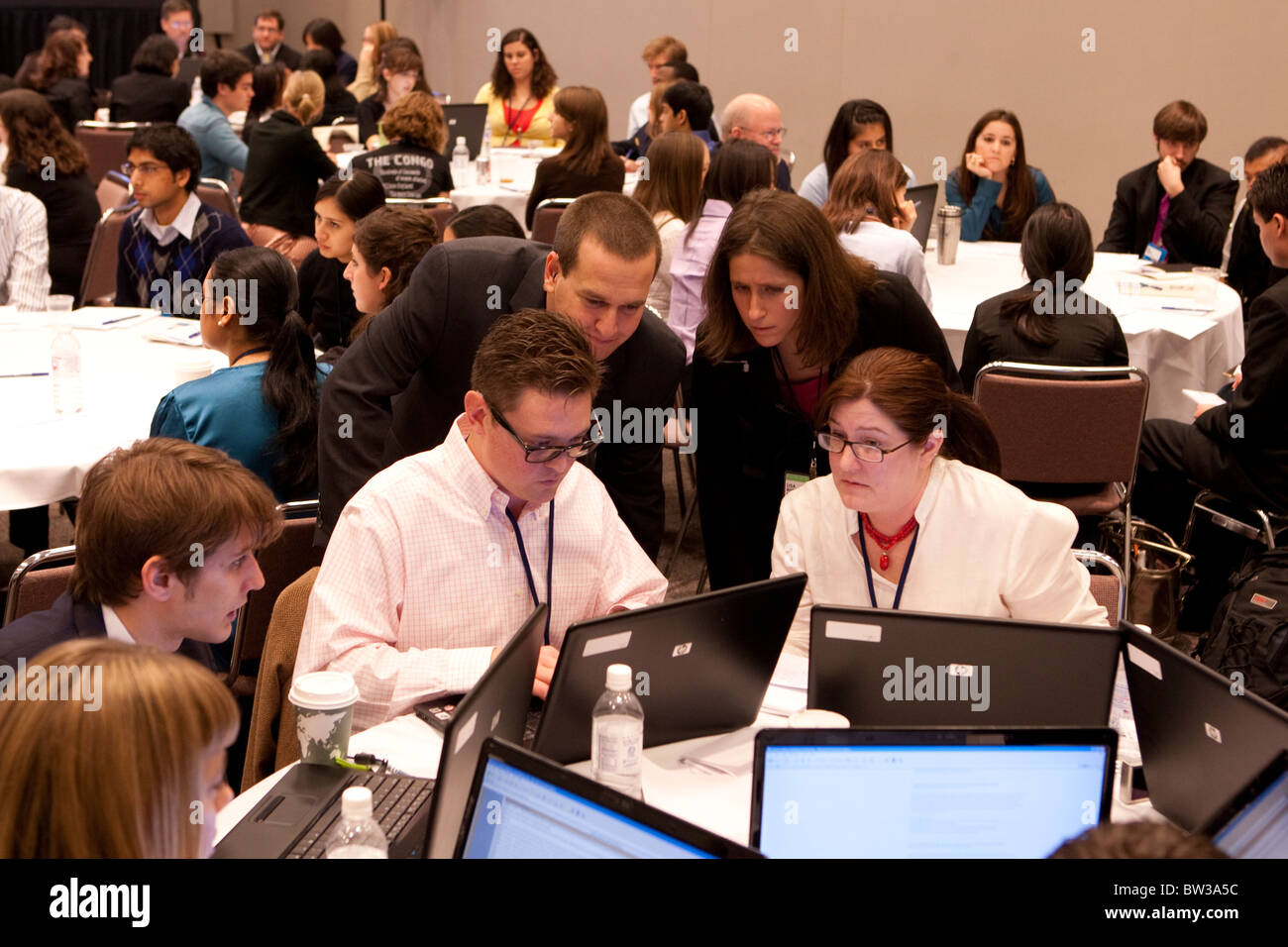 Invited Texas college students work in groups on social issues at Bill Clinton's Global Initiative University Stock Photo