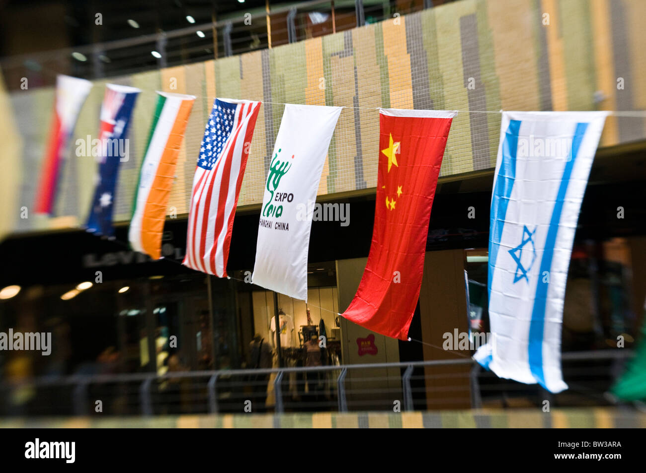 World flags decoration the streets for the world expo in Shanghai. Stock Photo