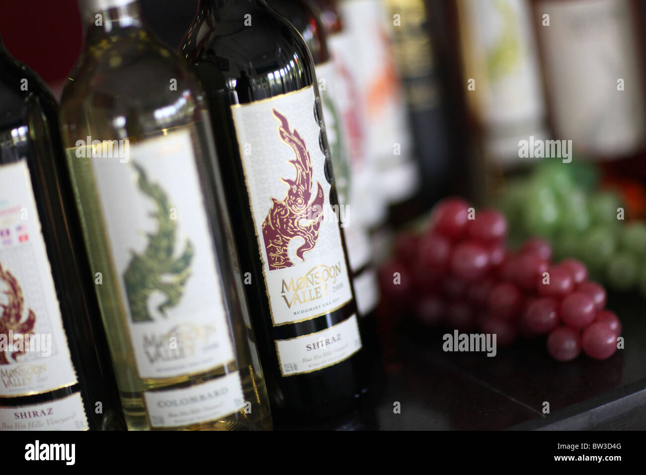 Monsoon Valley wine on display at the Siam Winery and vineyards, located south of Bangkok