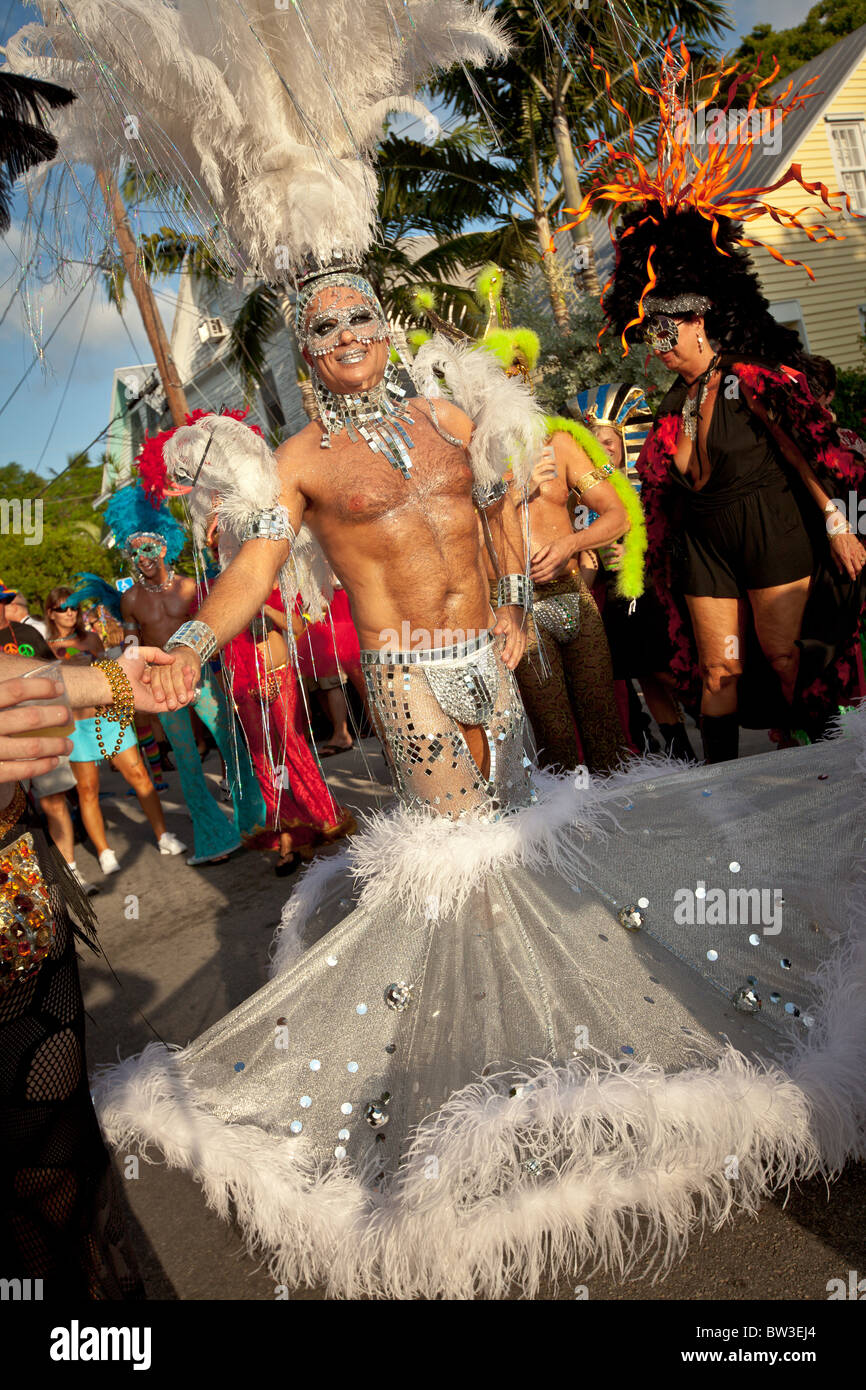 Costumed revelers during Fantasy Fest halloween parade in Key West