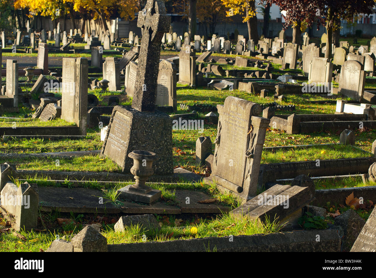 Ilford Cemetery , Seven Kings early morning sunshine Stock Photo Alamy