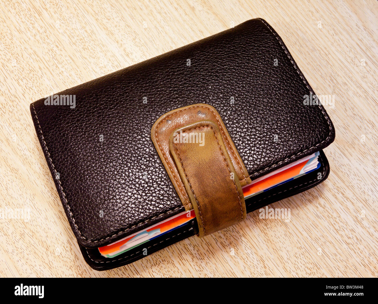 Leather bound personal organiser based upon the Filofax design popular in the 1980s Stock Photo