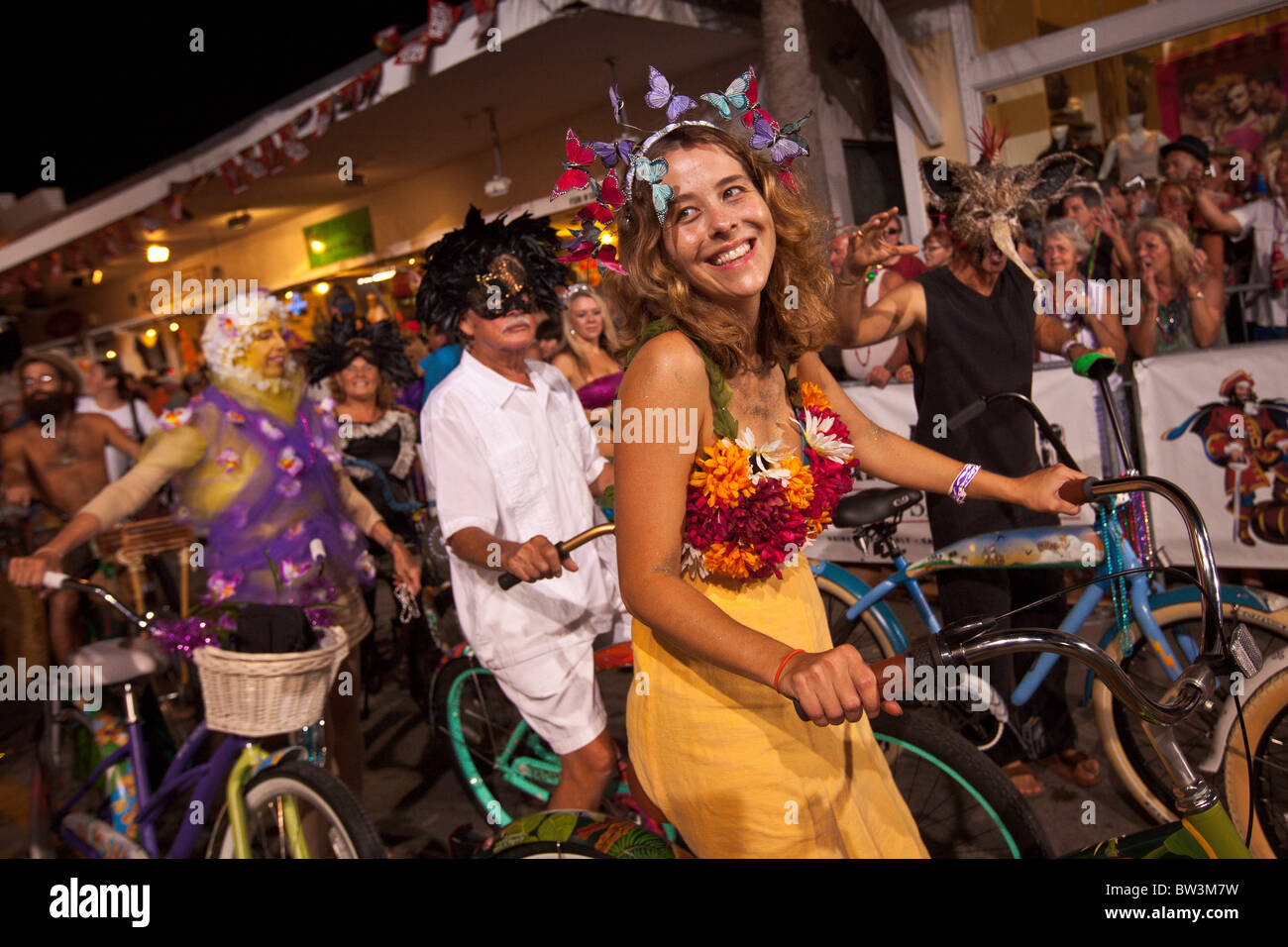 Costumed revelers during Fantasy Fest halloween parade in Key West