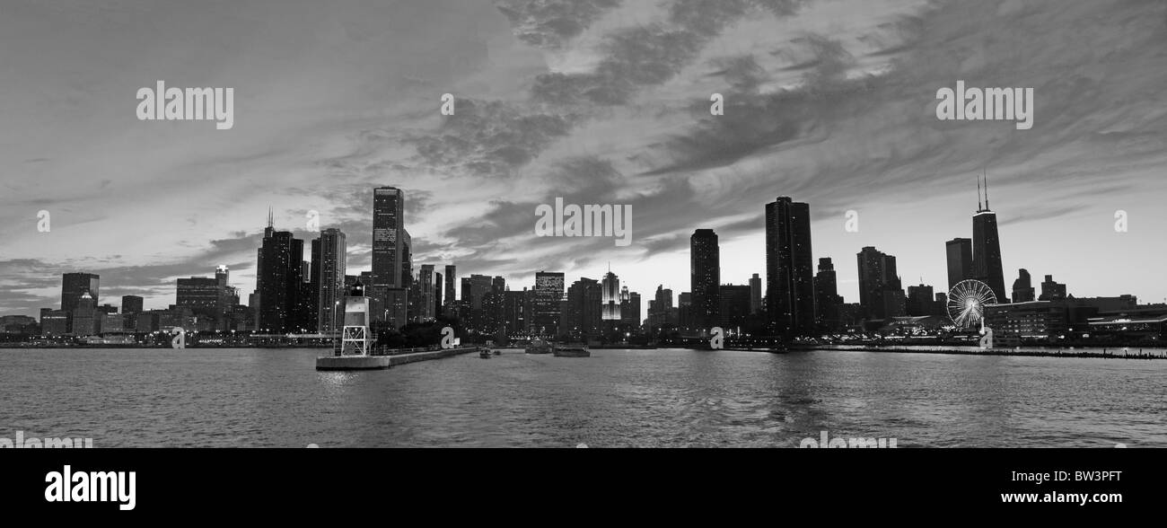 Chicago Skyline from Michigan Lake at Sunset Stock Photo - Alamy