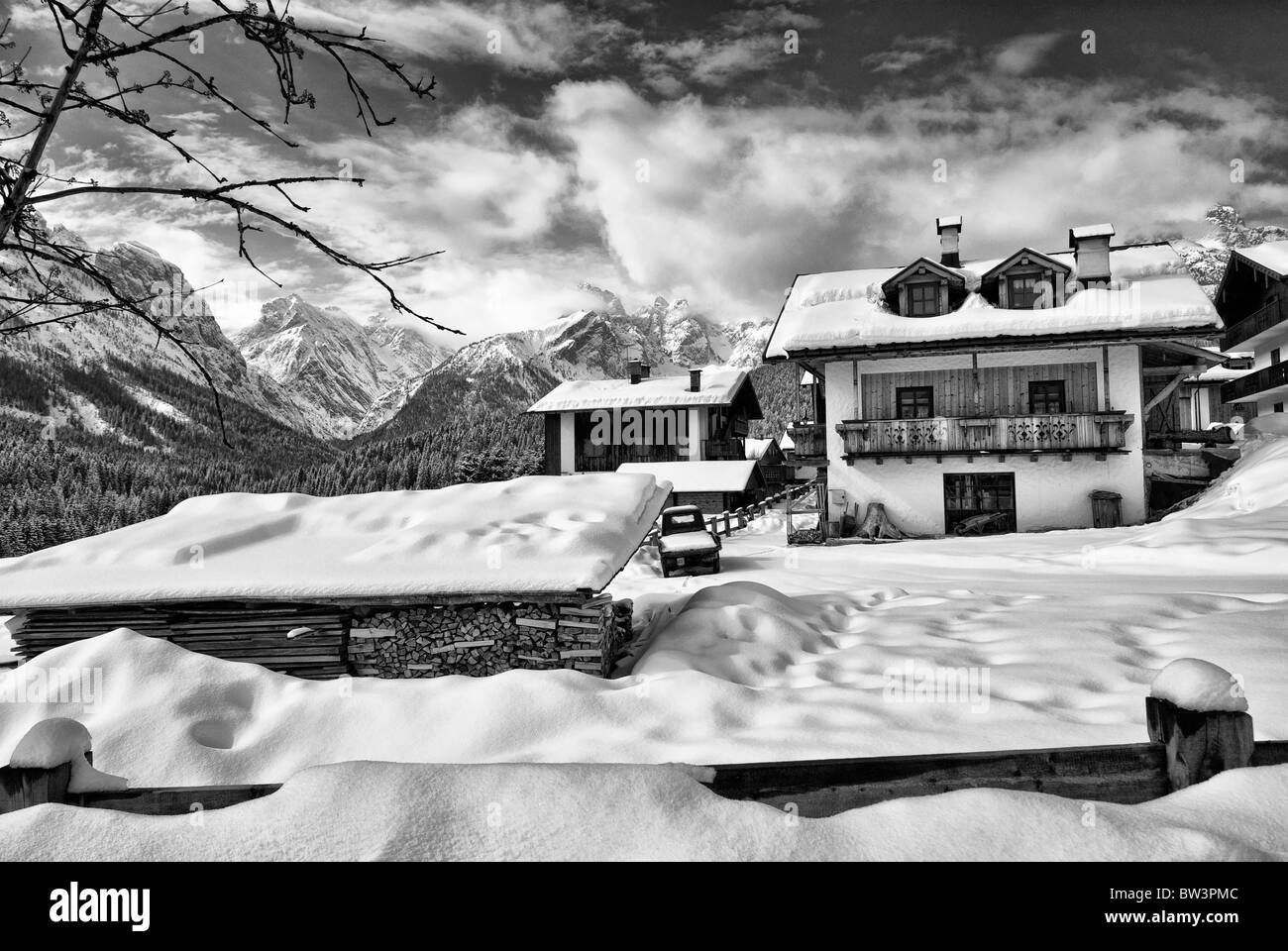 Cold Winter in the Heart of Dolomites, Veneto, Northern Italy Stock Photo