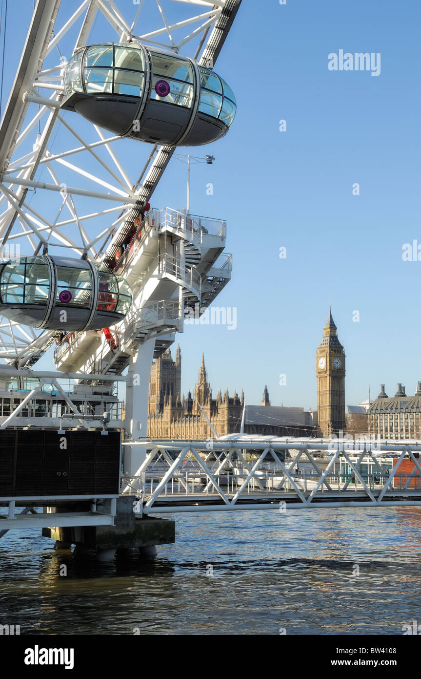 London Eye with Big Ben and the House of Parliament in the background, London, England Stock Photo