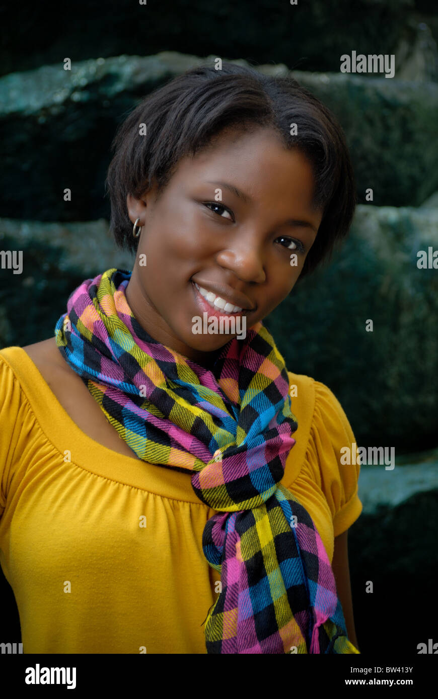 Portrait of a black African American young woman, a high school student ...