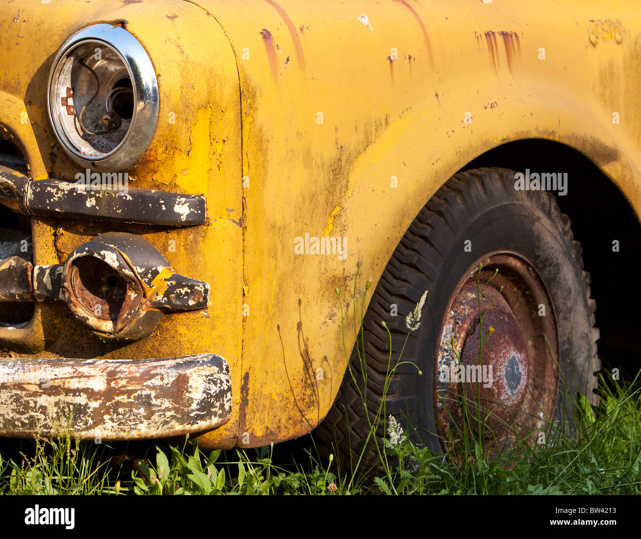 Rusting Yellow Truck Detail Stock Photo