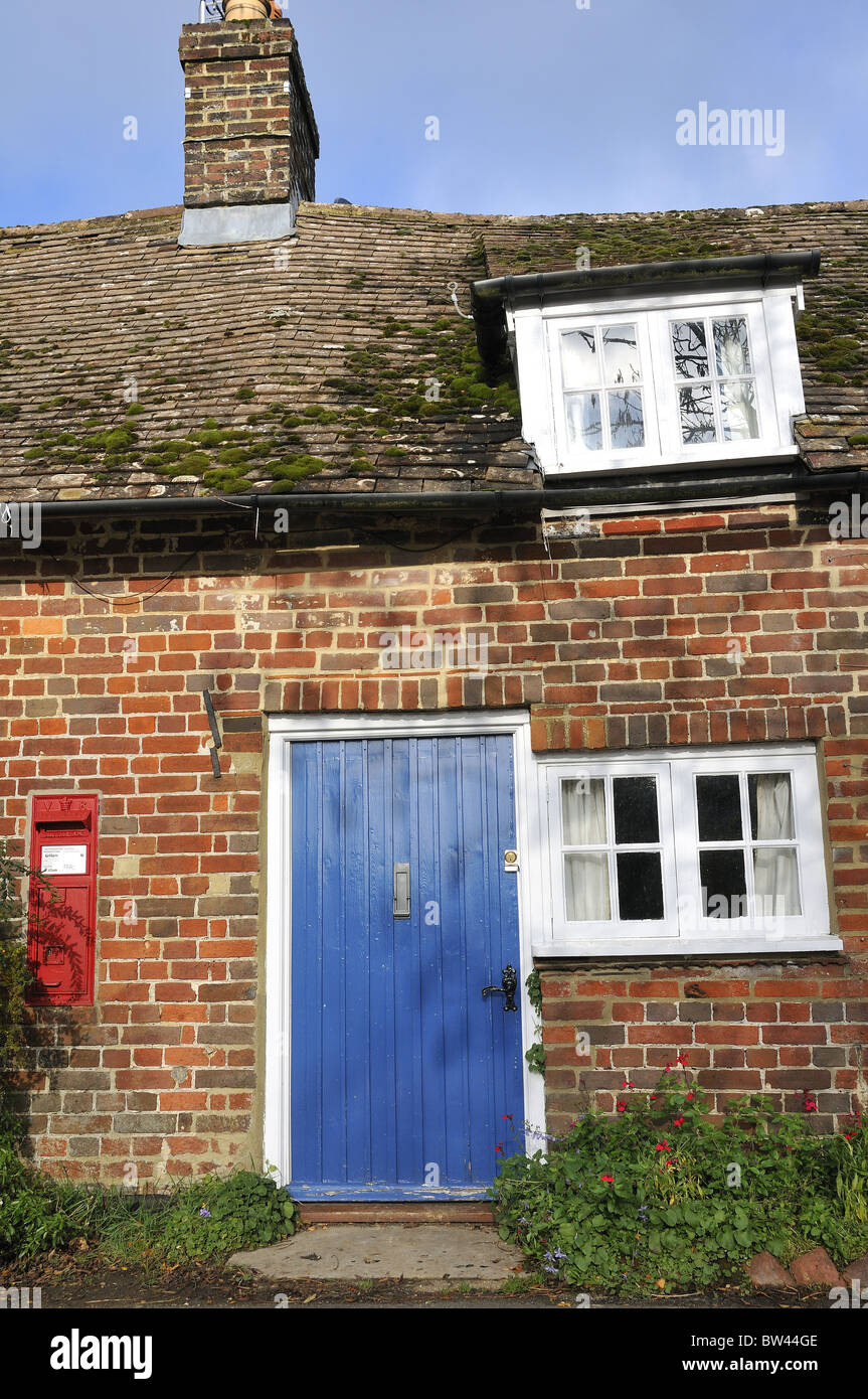 Old Cottage With Blue Wooden Front Door And Red Post Box Set