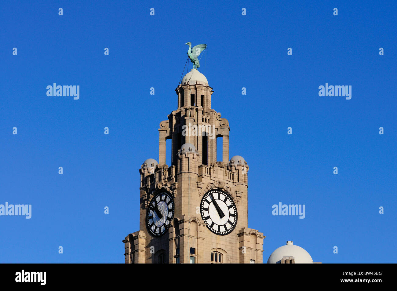The Royal Liver Clock, Royal Liver Building, Liverpool Waterfront, Merseyside, North West England, United Kingdom Stock Photo