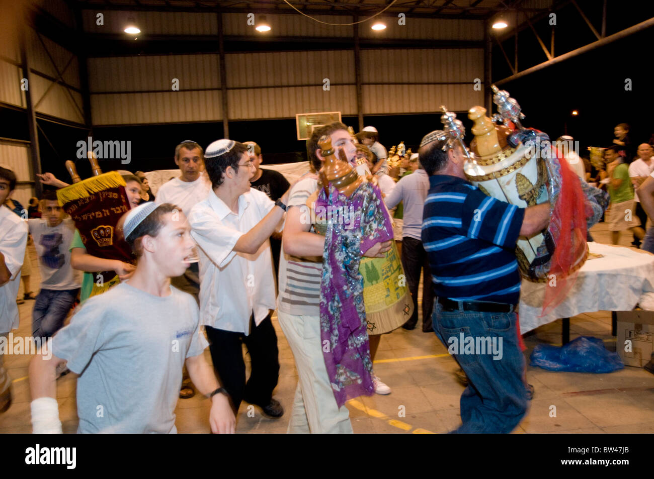 Simchat Torah celebrations marking the conclusion of the annual cycle of public Torah readings Stock Photo