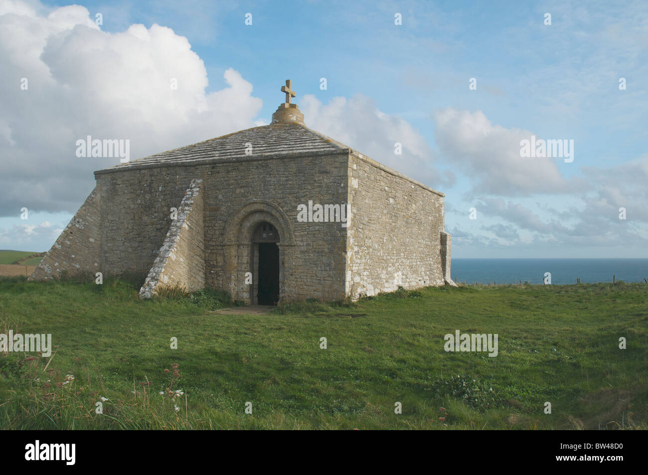 St Aldhelm's chapel on Dorset coastal path Stock Photo