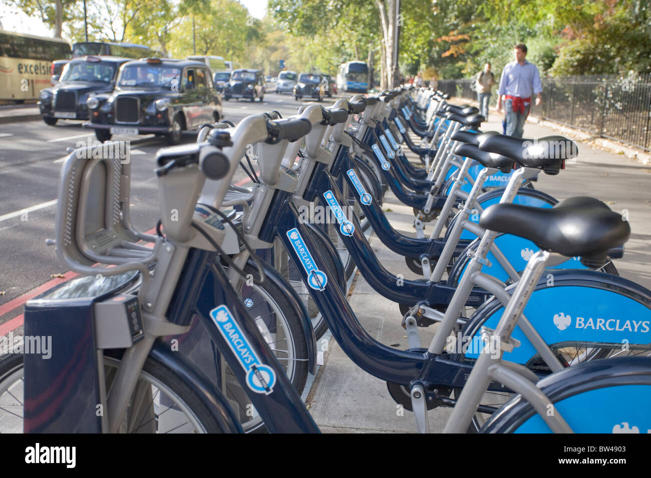 Barclays Cycle Hire bikes in London Stock Photo Alamy