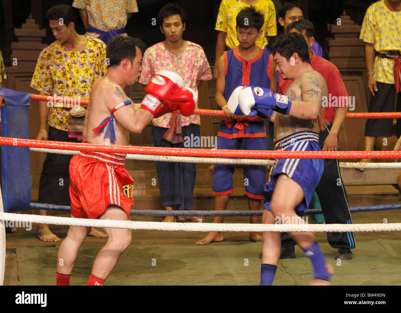 Thai box (kick boxing) at Rose Garden Cultural Show. Boxers are figting