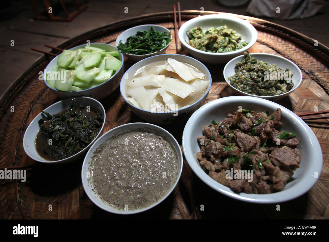 Local food and vegetables in Xishuangbanna, Yunnan Province in China. Stock Photo