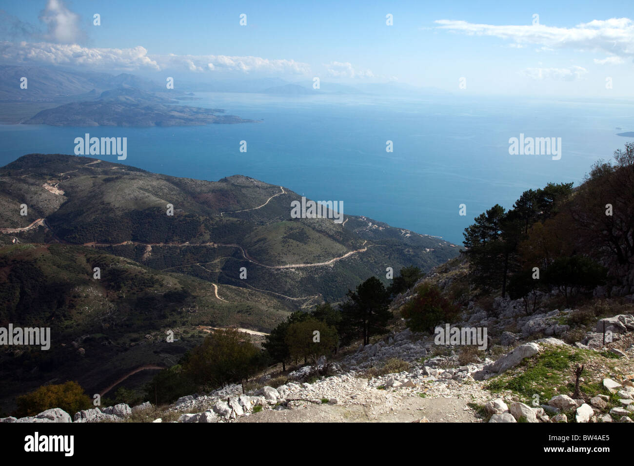 Mainland Greece from Pantokrator, Corfu Stock Photo