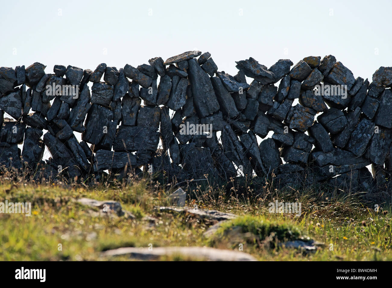 Dry stone wall on Inis Meain, Aran Islands, County Galway, Connaught, Ireland. Stock Photo