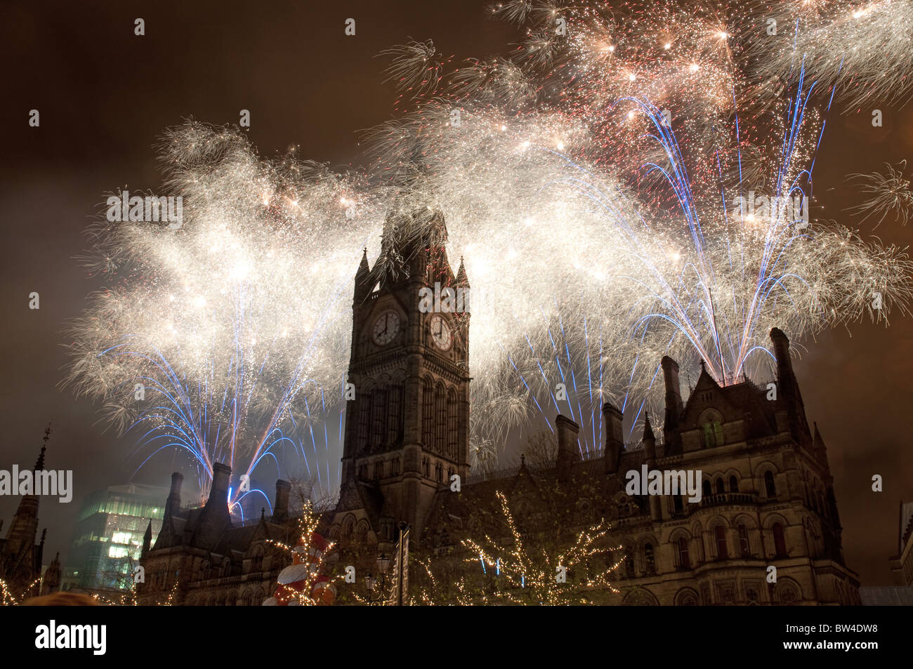 Firework display Manchester Town Hall, finale of Manchester's Christmas