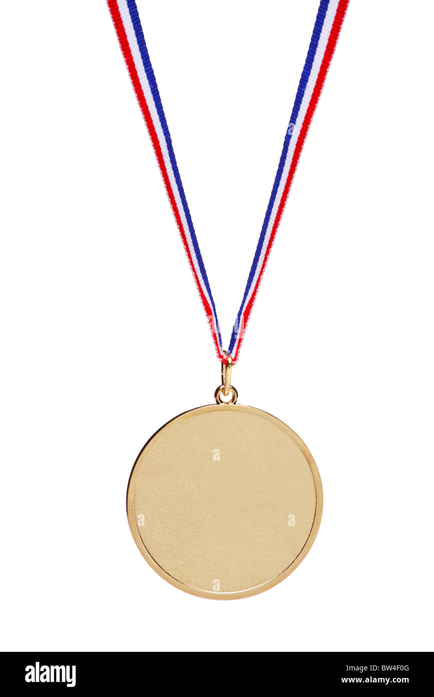 Blank gold medal with tricolor ribbon Stock Photo