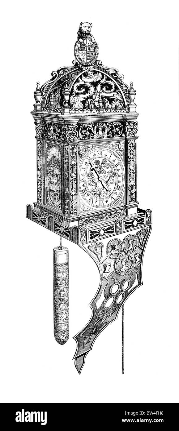 Clock given by King Henry VIII of England to Anne Boleyn, circa 1532; Black and White Illustration; Stock Photo