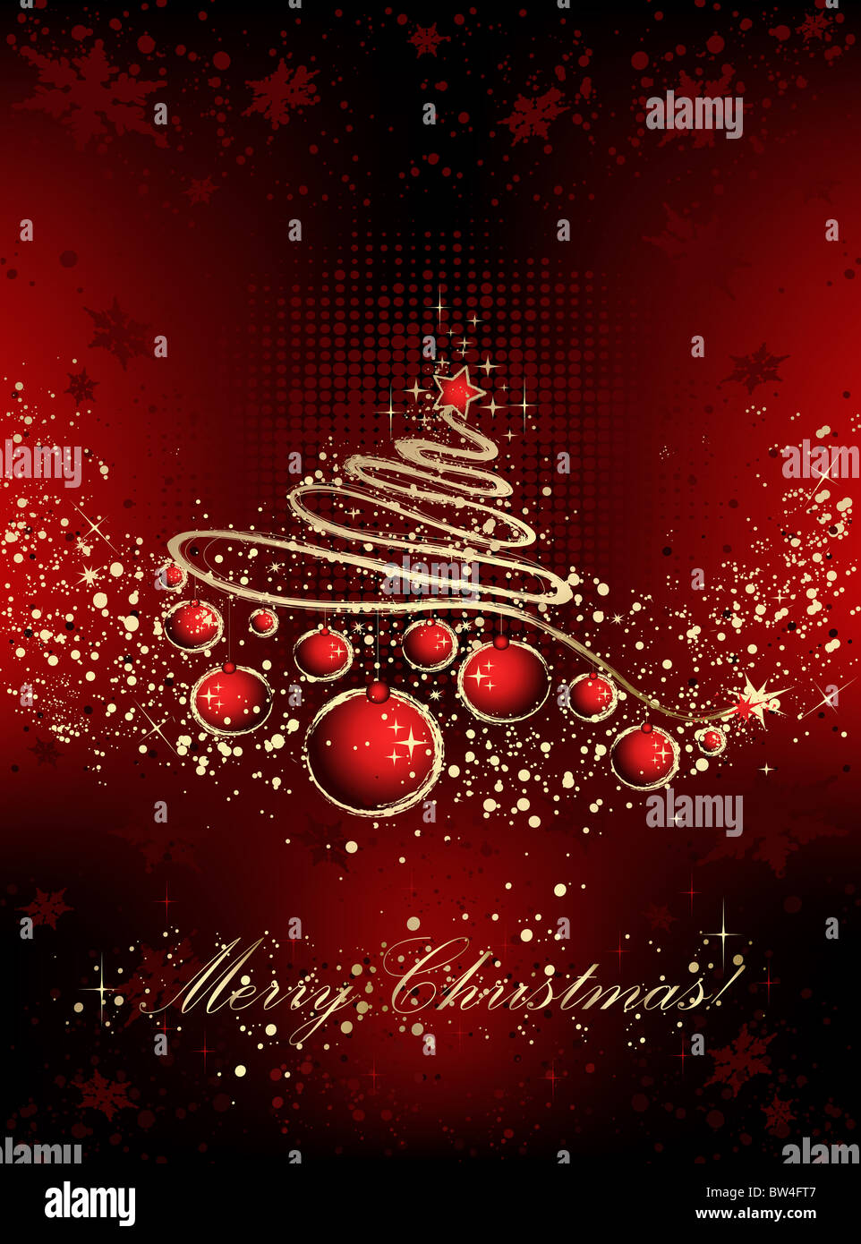 Christmas background with tree, balls, stars and snowflakes Stock Photo ...