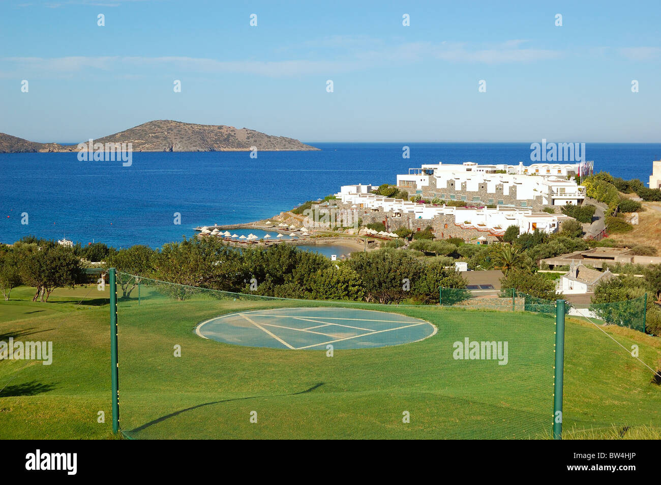 Helicopter landing site at luxury hotel, Crete, Greece Stock Photo
