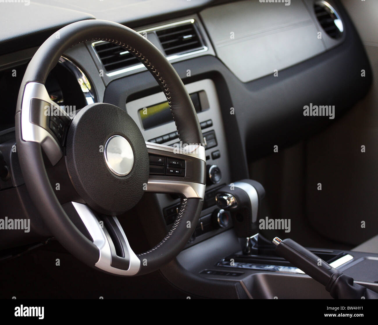 Interior of a modern car with a gray dashboard Stock Photo
