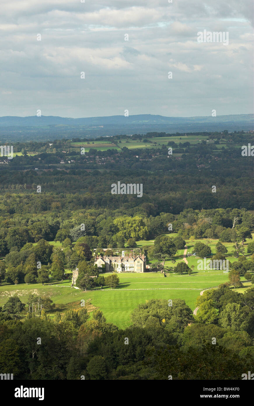 Parham House as seen from atop of the South Downs in West Sussex Stock