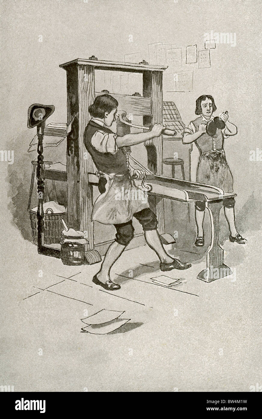 American statesman, scientist, and writer Benjamin Franklin went to work in Philadelphia as a printer IN 1723. Stock Photo