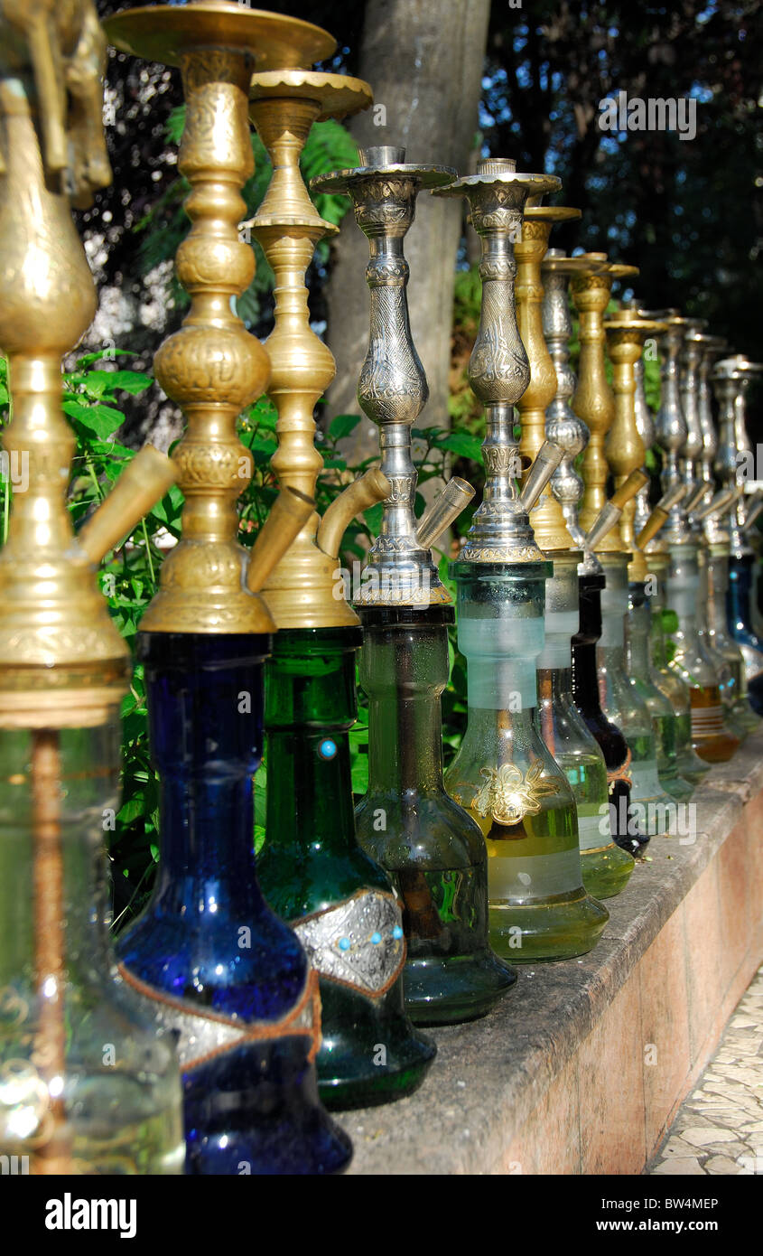 ISTANBUL, TURKEY. Narghiles (water pipes) outside a cafe in Sultanahmet district. 2010. Stock Photo