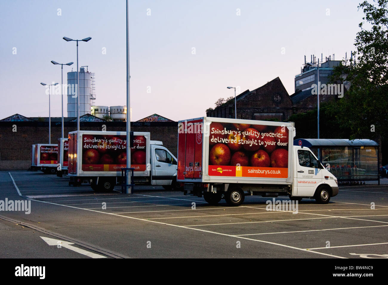 Sainsbury's home delivery vans parked up in Fulham Stock Photo Alamy