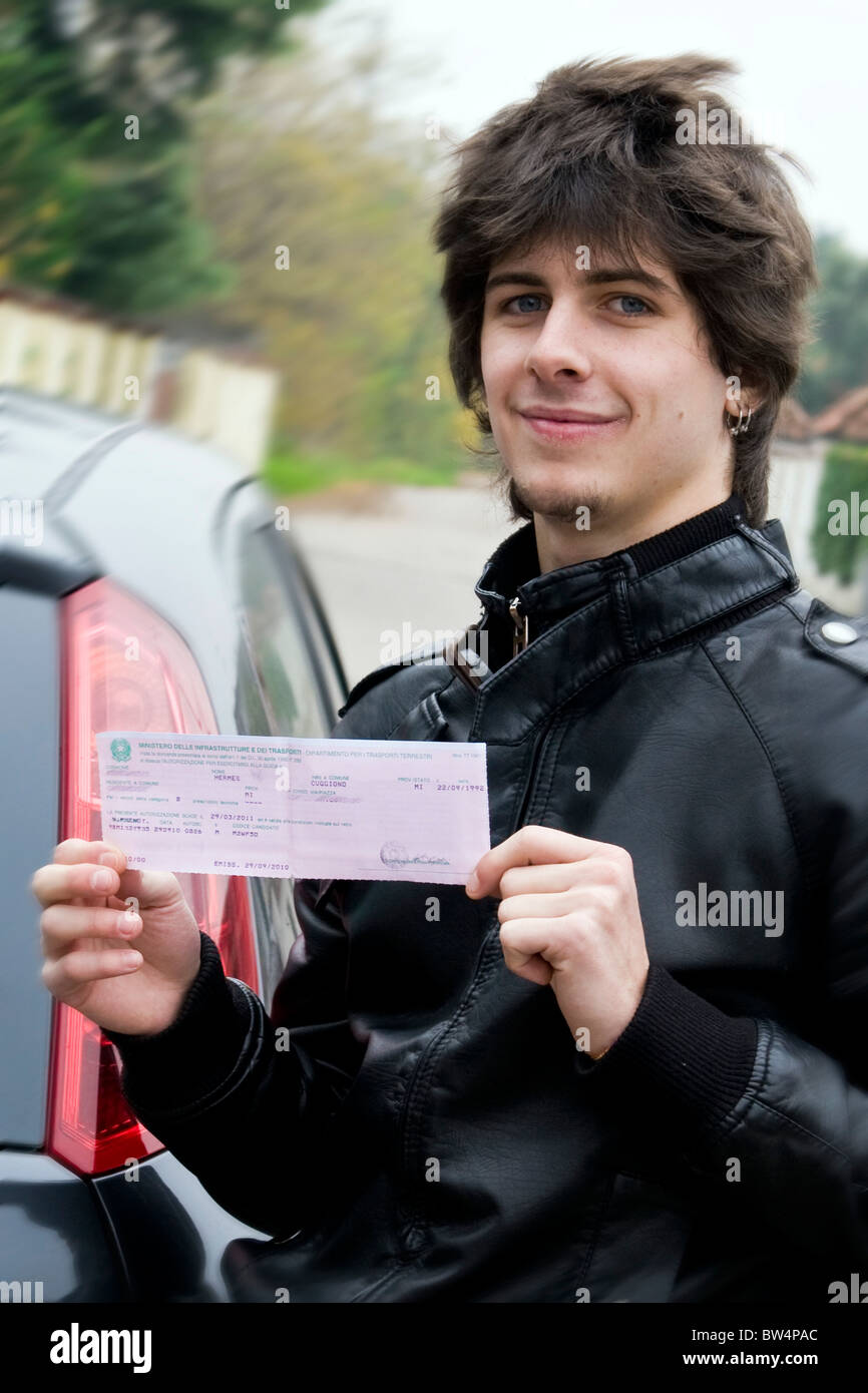 temporary driving permit or provisional license, driving school  Stock Photo