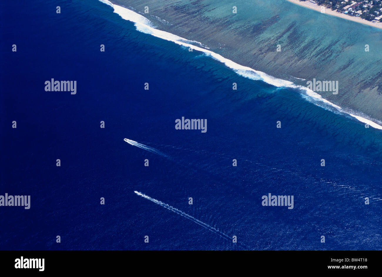 Aerial view of lagoon west coast near L'Hermitage les Bains, Reunion ...