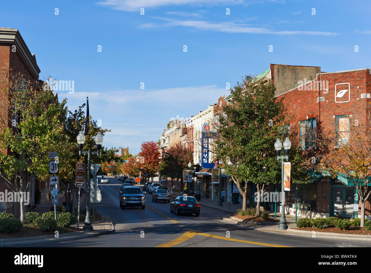 Main Street in historic downtown Franklin, Tennessee, USA Stock Photo