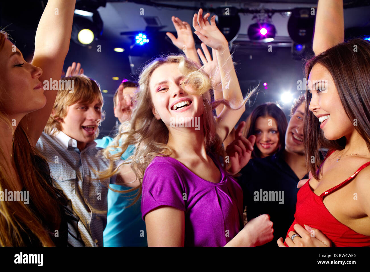 Image of happy young girls having fun at disco Stock Photo Alamy