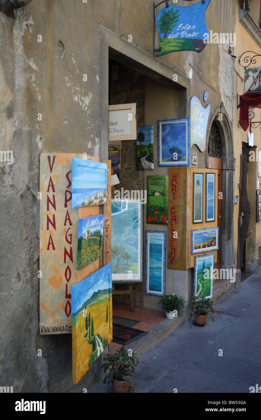 Art shop in an old Volterra street Stock Photo