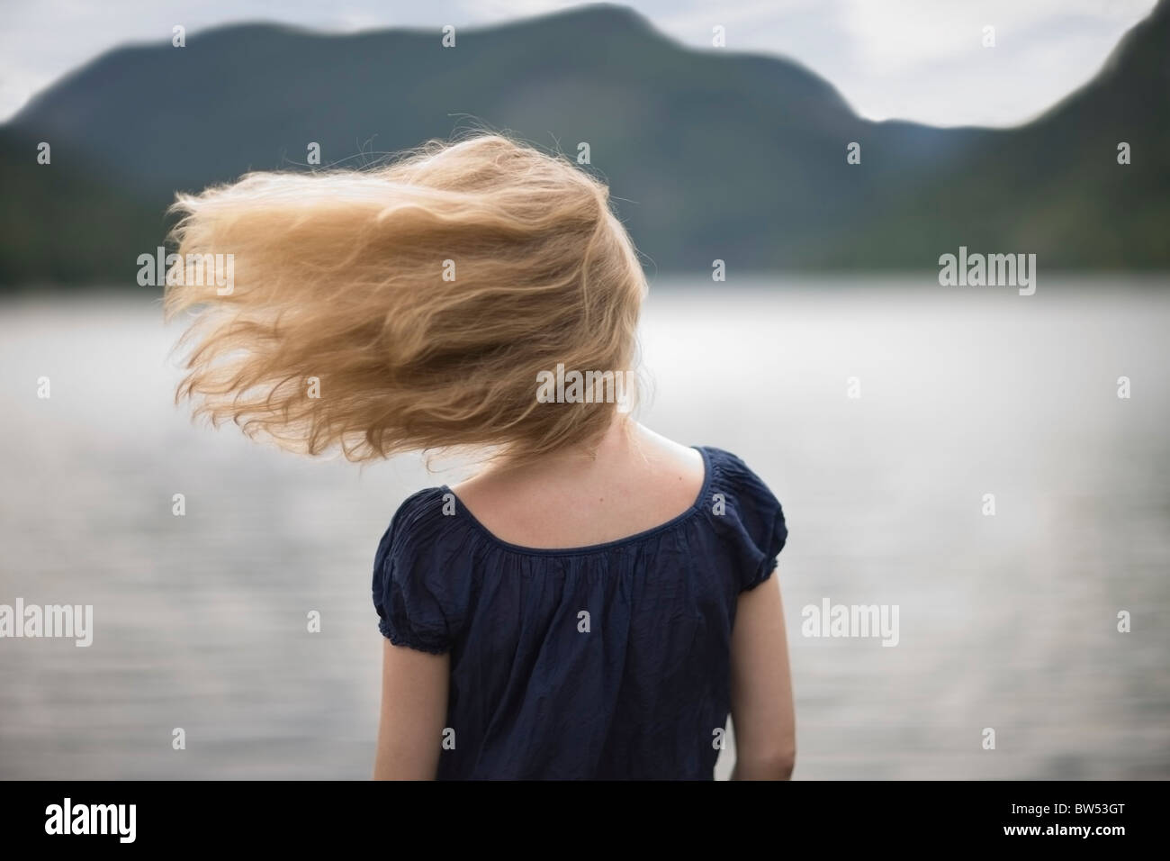 Wind in her hair Stock Photo