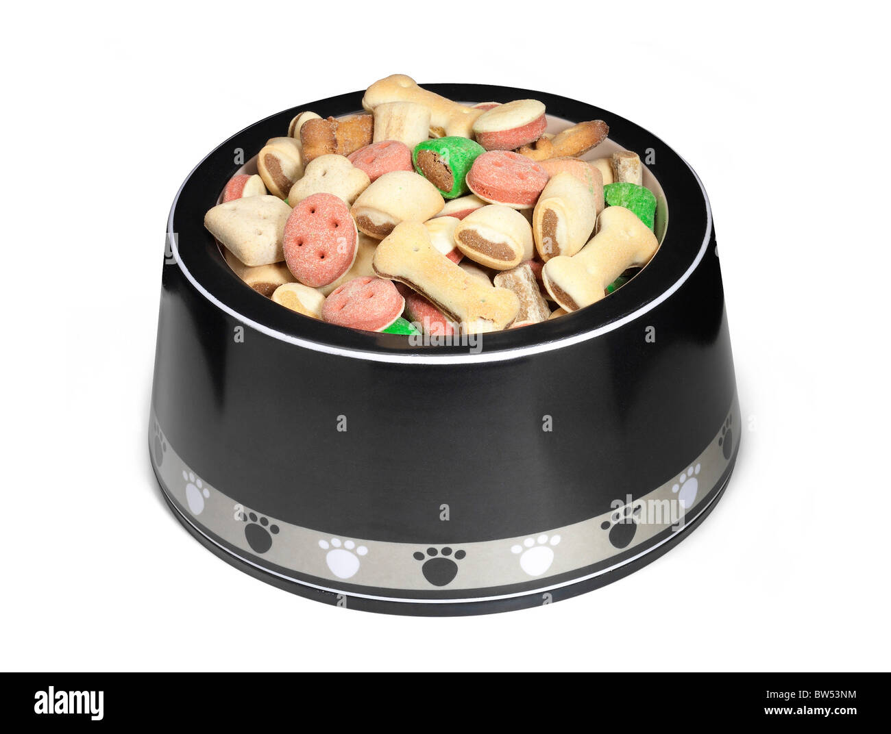 Large dog bowl full of dog biscuit food Stock Photo