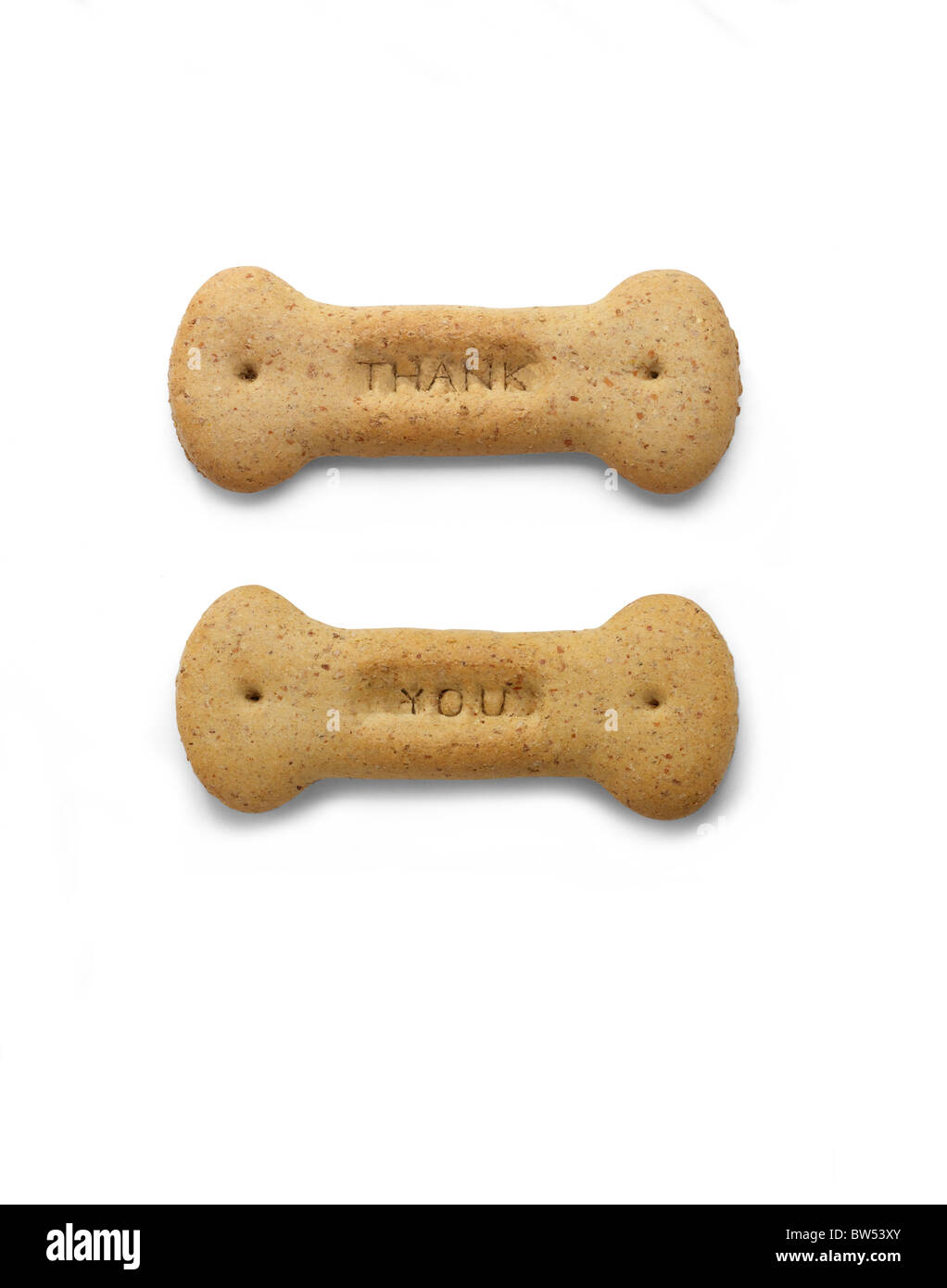 Dog biscuits saying 'thank you' Stock Photo